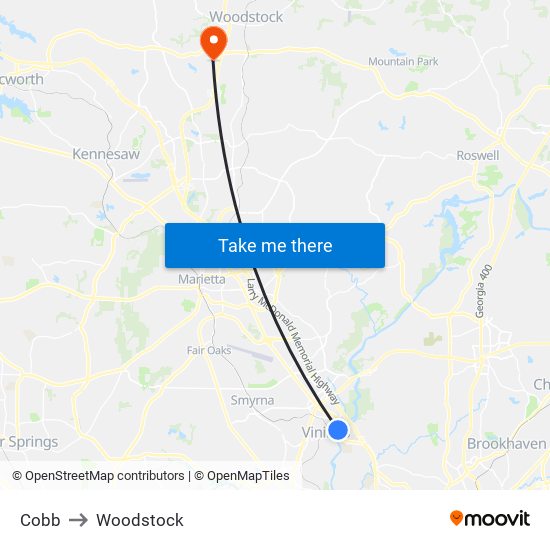 Cobb to Woodstock map