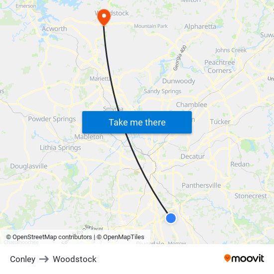 Conley to Woodstock map