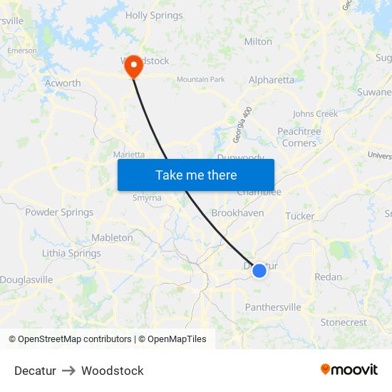 Decatur to Woodstock map