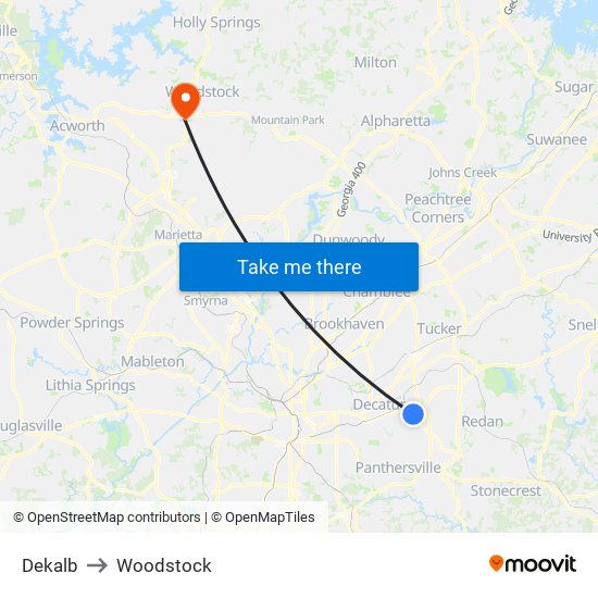 Dekalb to Woodstock map