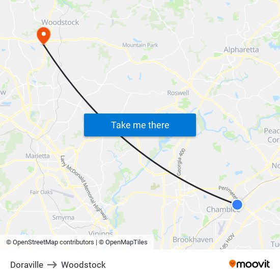 Doraville to Woodstock map