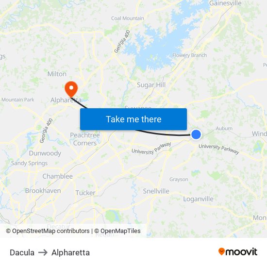 Dacula to Dacula map