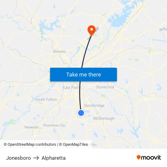 Jonesboro to Alpharetta map