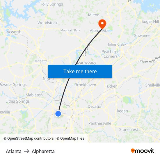 Atlanta to Alpharetta map