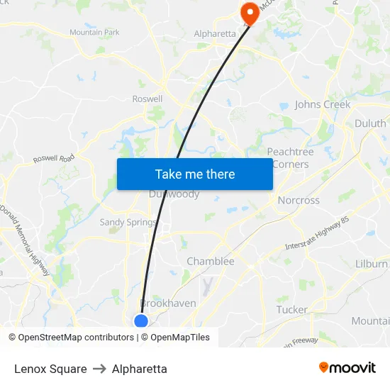 Lenox Square to Alpharetta map