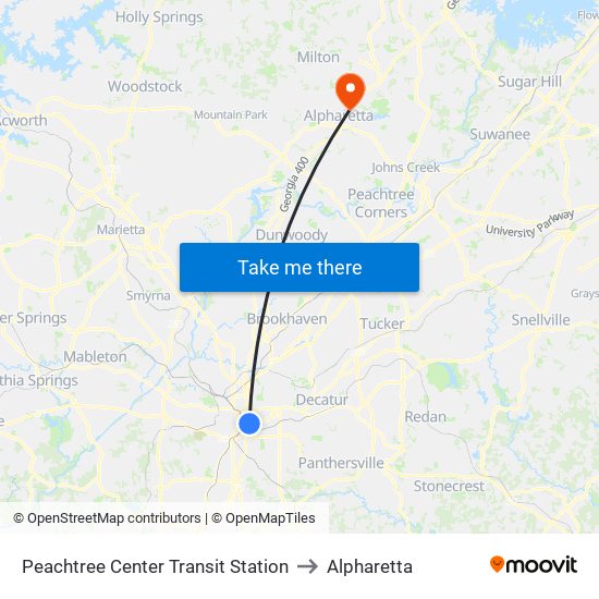 Peachtree Center Transit Station to Alpharetta map