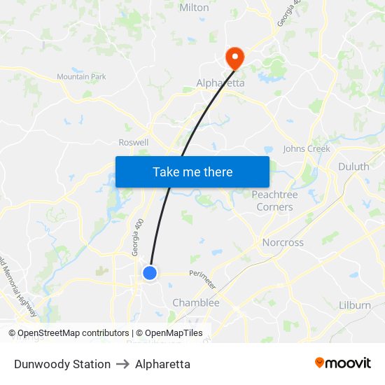 Dunwoody Station to Alpharetta map