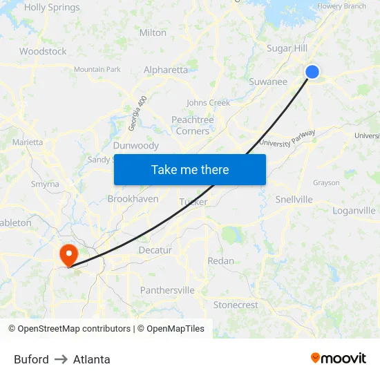 Buford to Atlanta map