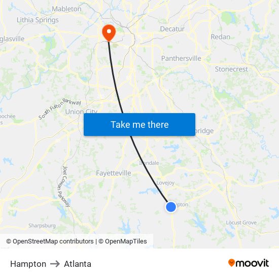 Hampton to Atlanta map