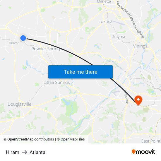 Hiram to Atlanta map