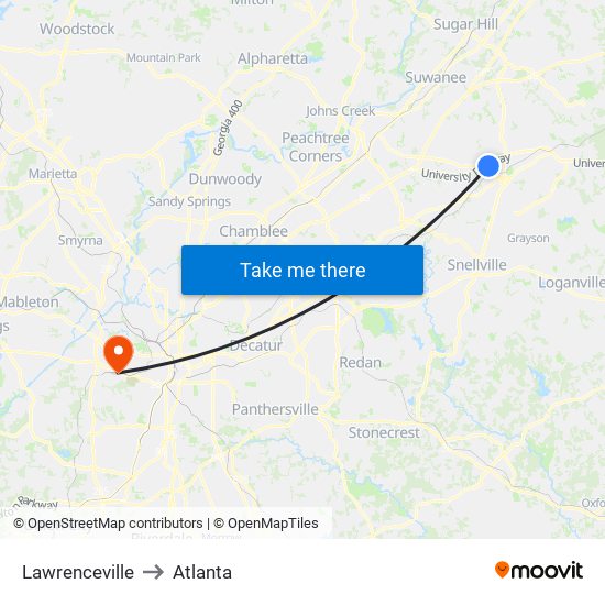 Lawrenceville to Atlanta map