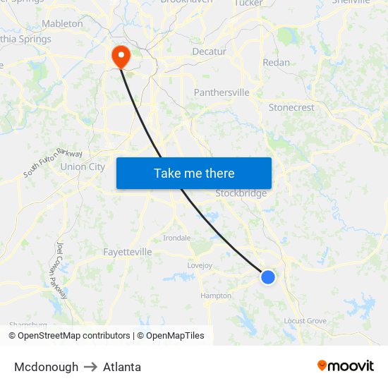 Mcdonough to Atlanta map