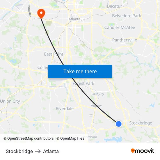 Stockbridge to Atlanta map