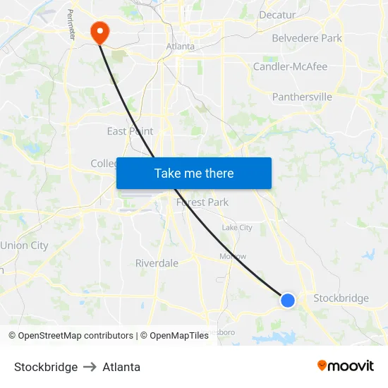 Stockbridge to Atlanta map