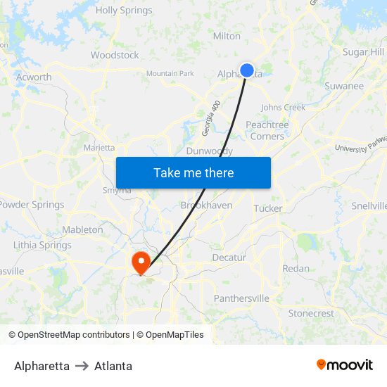 Alpharetta to Atlanta map