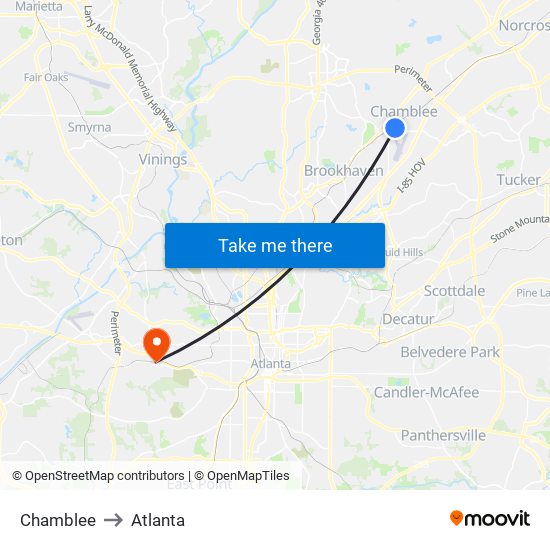 Chamblee to Atlanta map