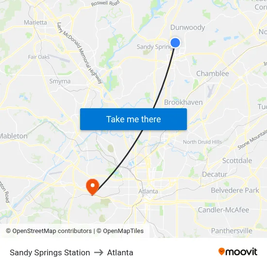 Sandy Springs Station to Atlanta map