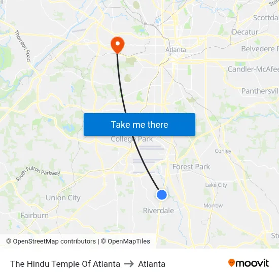The Hindu Temple Of Atlanta to Atlanta map