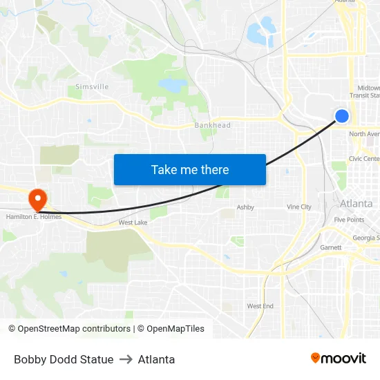 Bobby Dodd Statue to Atlanta map