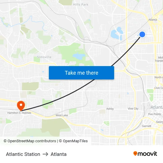 Atlantic Station to Atlanta map