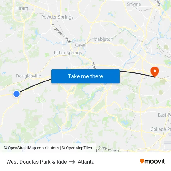 West Douglas Park & Ride to Atlanta map