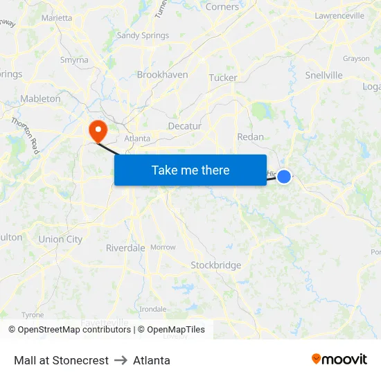 Mall at Stonecrest to Atlanta map