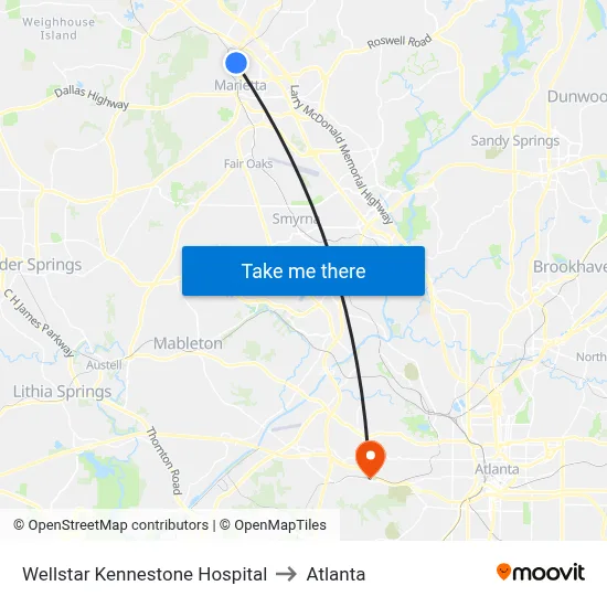 Wellstar Kennestone Hospital to Atlanta map
