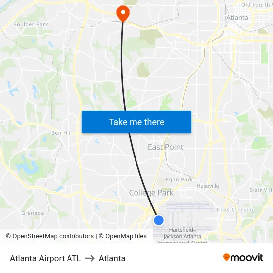 Atlanta Airport ATL to Atlanta map