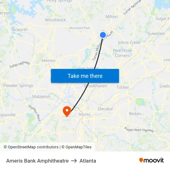 Ameris Bank Amphitheatre to Atlanta map