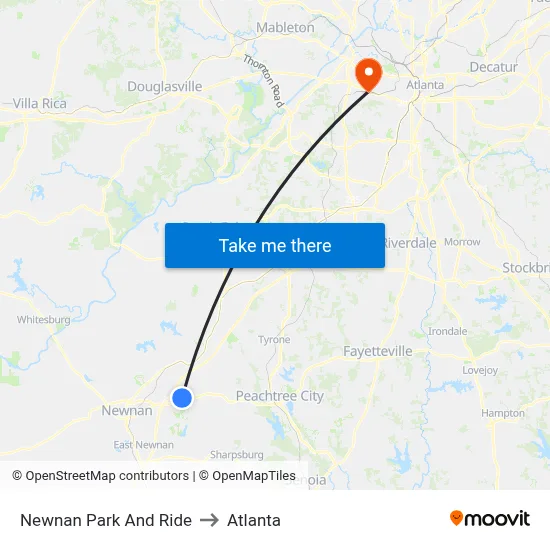 Newnan Park And Ride to Atlanta map