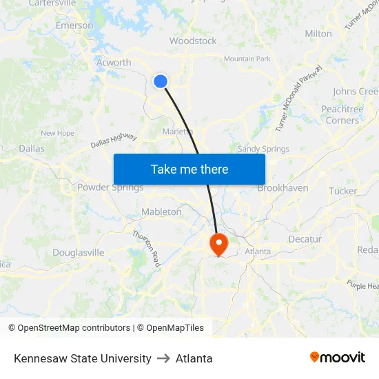 Kennesaw State University to Atlanta map