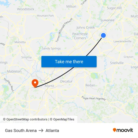 Gas South Arena to Atlanta map
