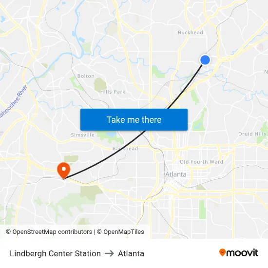 Lindbergh Center Station to Atlanta map