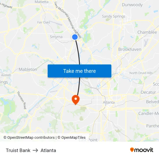 Truist Bank to Atlanta map