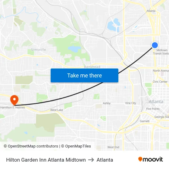 Hilton Garden Inn Atlanta Midtown to Atlanta map