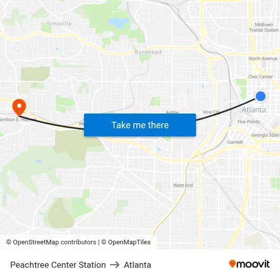 Peachtree Center Station to Atlanta map