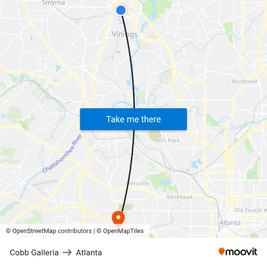 Cobb Galleria to Atlanta map