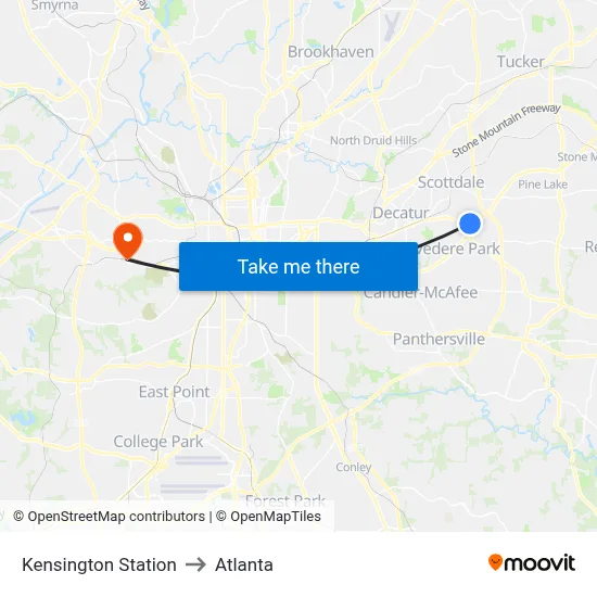 Kensington Station to Atlanta map