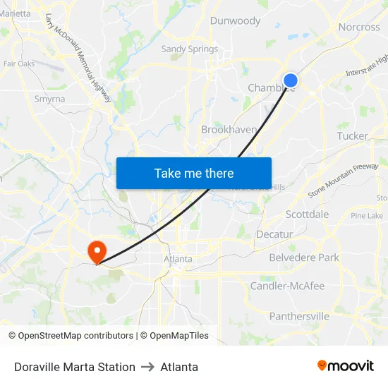 Doraville Marta Station to Atlanta map