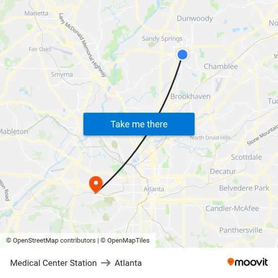 Medical Center Station to Atlanta map