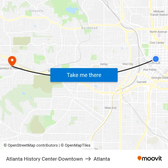 Atlanta History Center-Downtown to Atlanta map