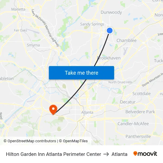 Hilton Garden Inn Atlanta Perimeter Center to Atlanta map