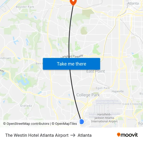 The Westin Hotel Atlanta Airport to Atlanta map