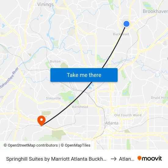 Springhill Suites by Marriott Atlanta Buckhead to Atlanta map