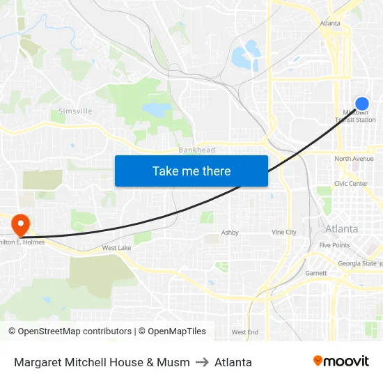 Margaret Mitchell House & Musm to Atlanta map