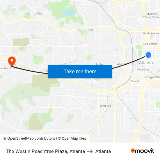The Westin Peachtree Plaza, Atlanta to Atlanta map
