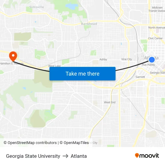Georgia State University to Atlanta map