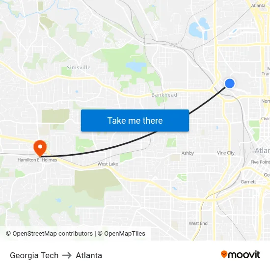 Georgia Tech to Atlanta map