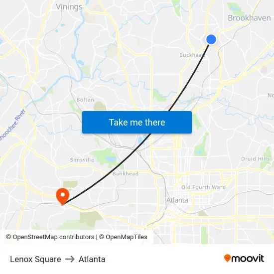 Lenox Square to Atlanta map
