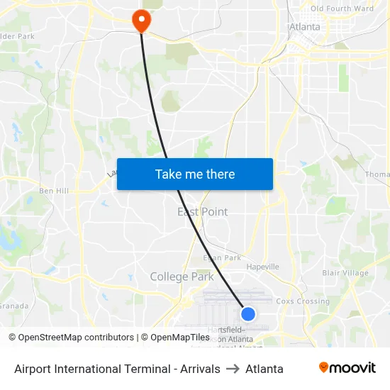 Airport International Terminal - Arrivals to Atlanta map